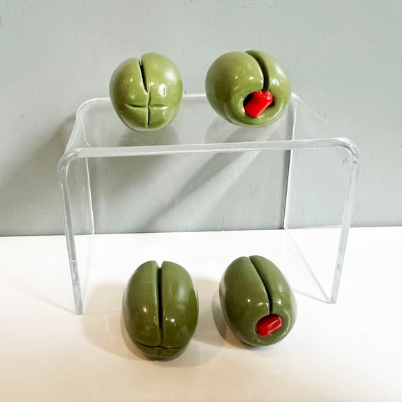 Olive Place Card Holders – Set of 4 | Martini Party Table Decor Hand Sculpted - Picture 10 of 12